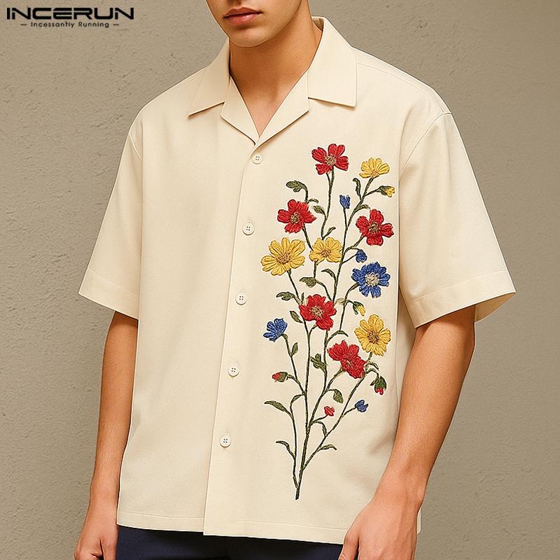 

INCERUN Oversized Men Floral Print Shirts Casual Loose Buttons Tops S