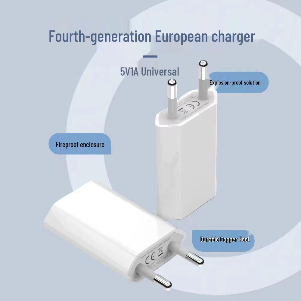 4th Gen CE-Certified 5V1A USB Flat Plug Mobile Charger, European Standard Adapter