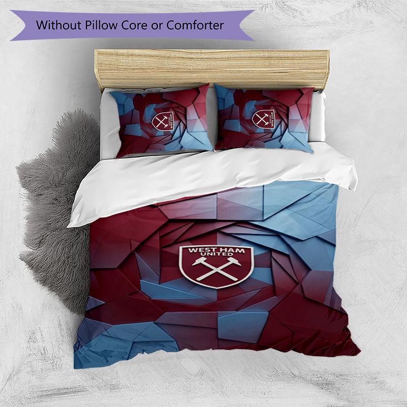 Set Lenzuola Stampato West Ham United Football 3 Pezzi, Comodo Set Copripiumino per Camera da Letto Amico della Pelle