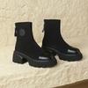 Fashion Aphixta Classic Elegant Round Toe Ankle Boots Women Winter Shoes Back Zip Square Heels Women Boots Black Platform Sock Boots