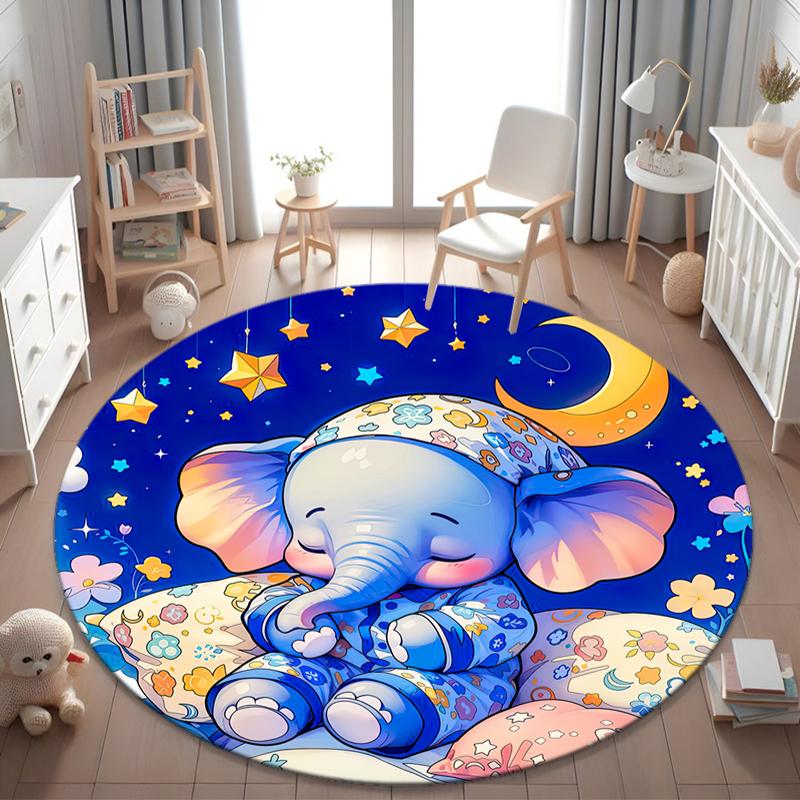 1Pc Elephant Circular Print Rug - Home Decoration Carpet For Living Room Bedroom Flooring Computer Chair Area Rug