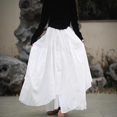 25 Kleine Warme Lente-Zomer Onregelmatige Swing Lange Rok van 100% Katoen, Literaire Katoen-Linnen Half-Body Rok met Elastische Taille, Retro Stijl