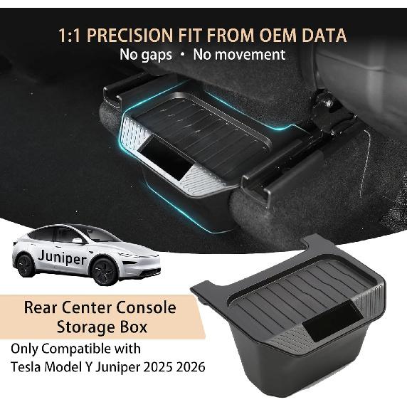 Rear Center Console Trash Can Garbage Bin For Tesla Model Y Juniper 2025 2026, Anti-Slip & Durable Under Seat Storage Box Organizer With Lid Cover