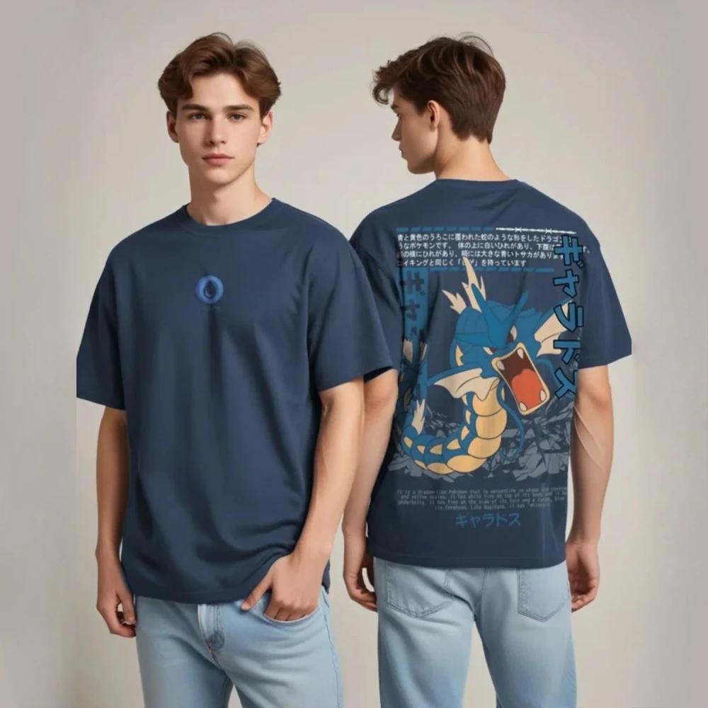 Urban Pulse Clothing Pokemon 2026 Zomer Heren Katoenen T - Shirt Streetwear Vintage Charizard Print Oversized Casual Dagelijkse Kleding Anime Fans Cadeau S blauw