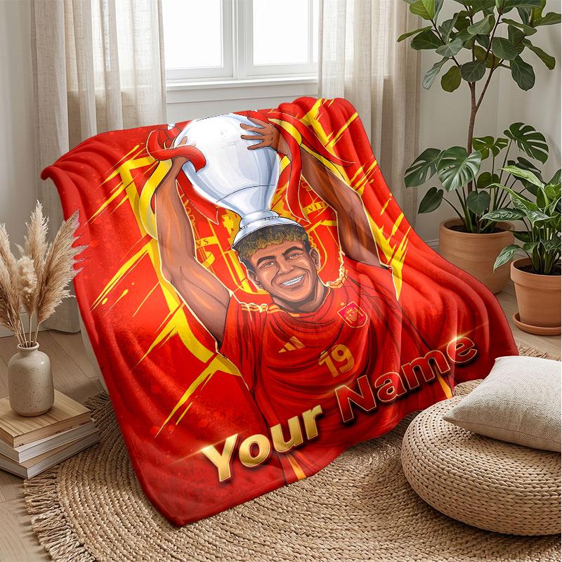 Coperta in Flanella Personalizzata con Nome Testo Lamine Yamal Logo Calcio Coperta Pile Personalizzata Regalo Speciale per Divano Camera da Letto Casa