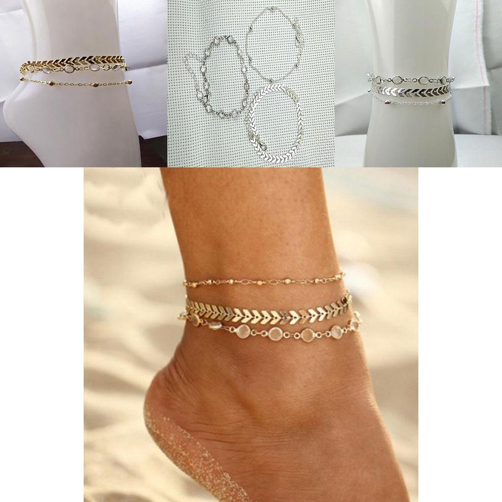 Elegant 3pcs Set Of Timeless Beach-inspired Fishbone Chain Crystal Zircon Anklets