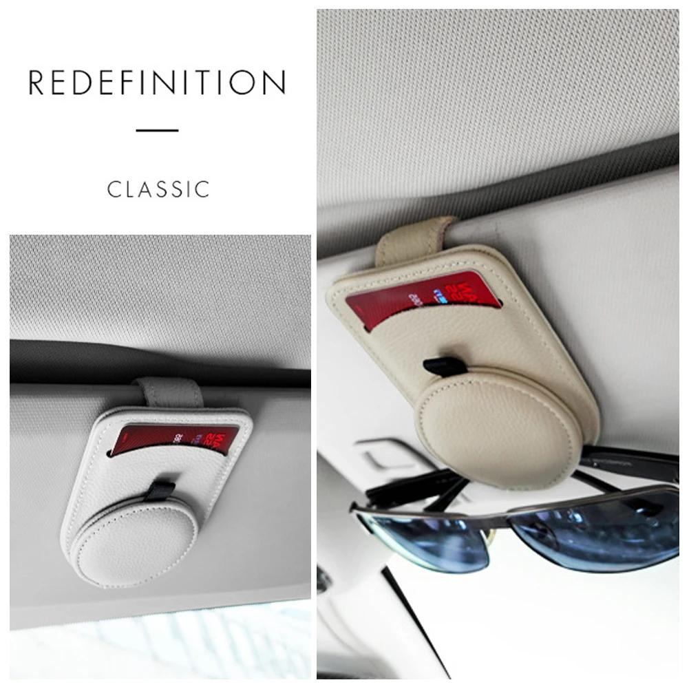 Leather Car Sun Visor Glasses Case Holder Sunglasses Clip Mount Multifunction Portable Cards Clip Auto Interior Accessories