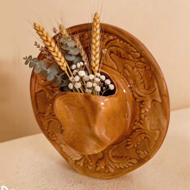 Ceramic Vase Handmade Bottle With Hat Hanging Modern Tabletop Decor for Floral Arrangement Studio