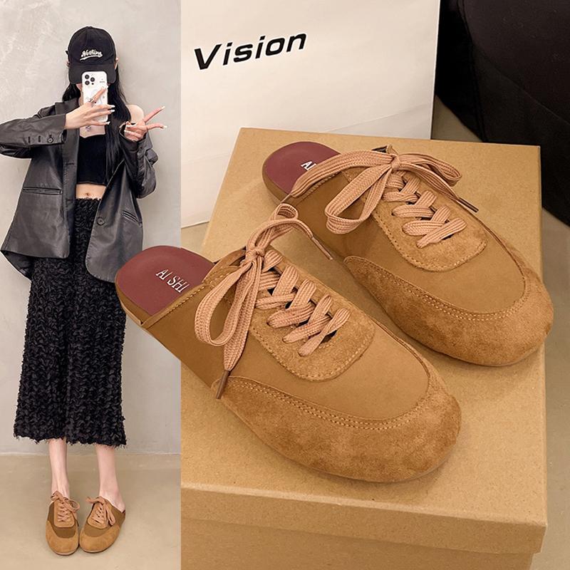 Fashion Female Shoes Slippers Flat Cover Toe Slides Sneaker Women Home 2025 Lace-Up Sneaker Shoes Ladies' Slippers Cover Toe Slipers Wom