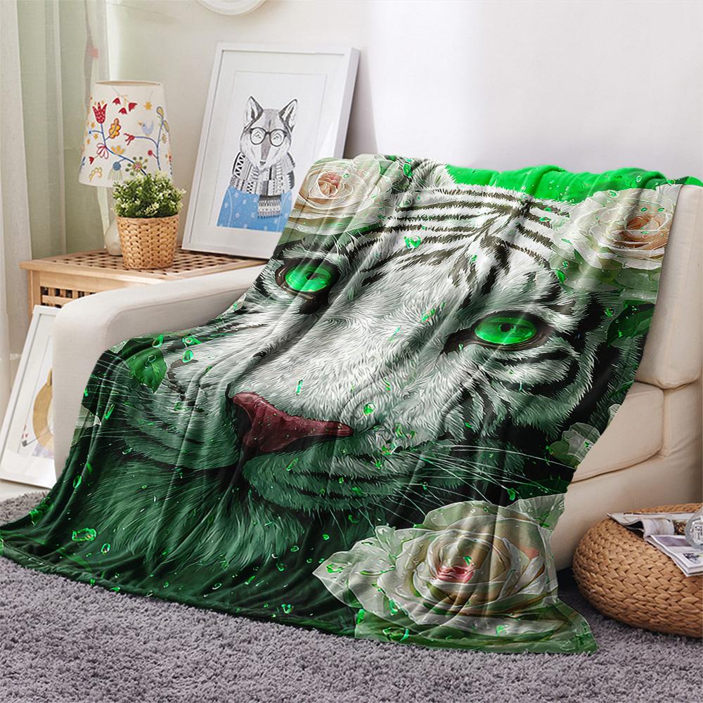 Flanelová deka s potiskem bílého tygra, Vysoce kvalitní, Pohodlná pro všechna roční období, Domácí dekorace, Teplo a pohodlí, Perfektní jako vánoční dárky