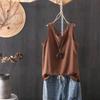 Spring/Summer Women's Knitted Tank Top Solid Color Artistic Retro Loose Cotton and Hemp Bottom Shirt Strap Top