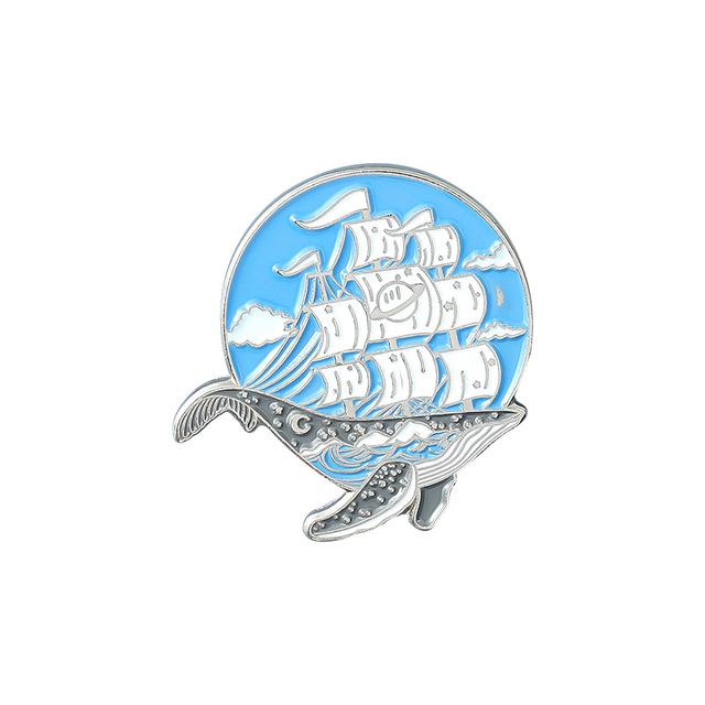 Ocean Sailing Adventure Brooch Cartoon Animal Whale Brooch Whale Space Travel Brooch Creative Backpack Badge Enamel Pins