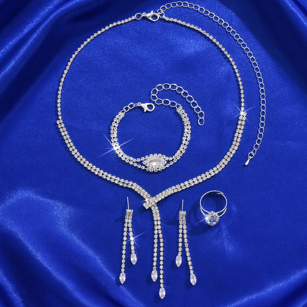 Jewelry Full Diamond Zircon Necklace Earrings Bracelet Ring Set Chain Wedding Dress Jewelry