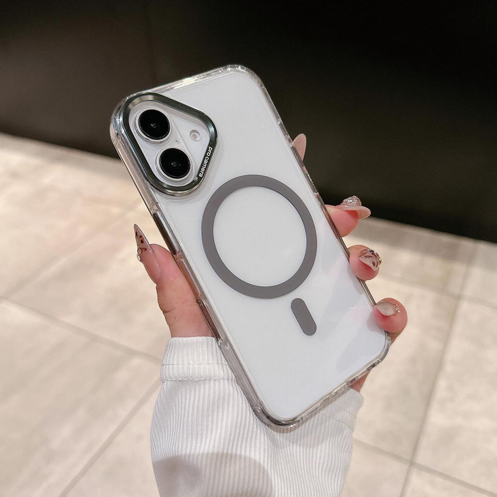 Crystal Color Magnetic Phone Case for Apple 17 Pro Max with Trendy Metal Lens Frame and Large Hole