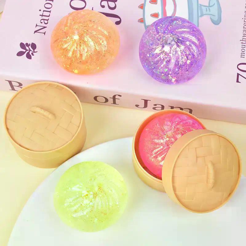 Colorful Glitter Dumpling Release Ball Sensory Squeeze Toy For Stress Balls Simulation Food Squishies Bun Steamer Squeeze Gifts