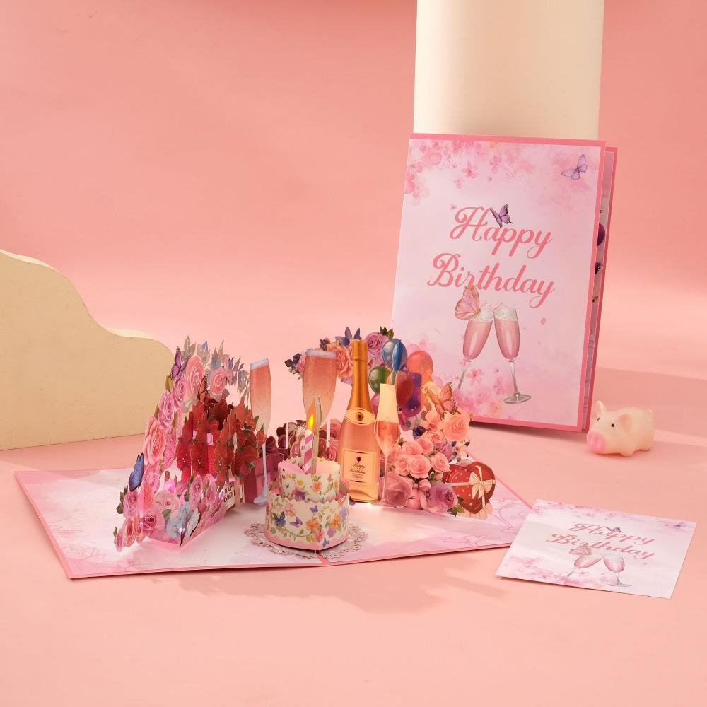 Multicolor Happy Birthday Cards Cartoon with Envelope Music Postcard Craft Music Lighting 3D Paper Carving Greeting Card