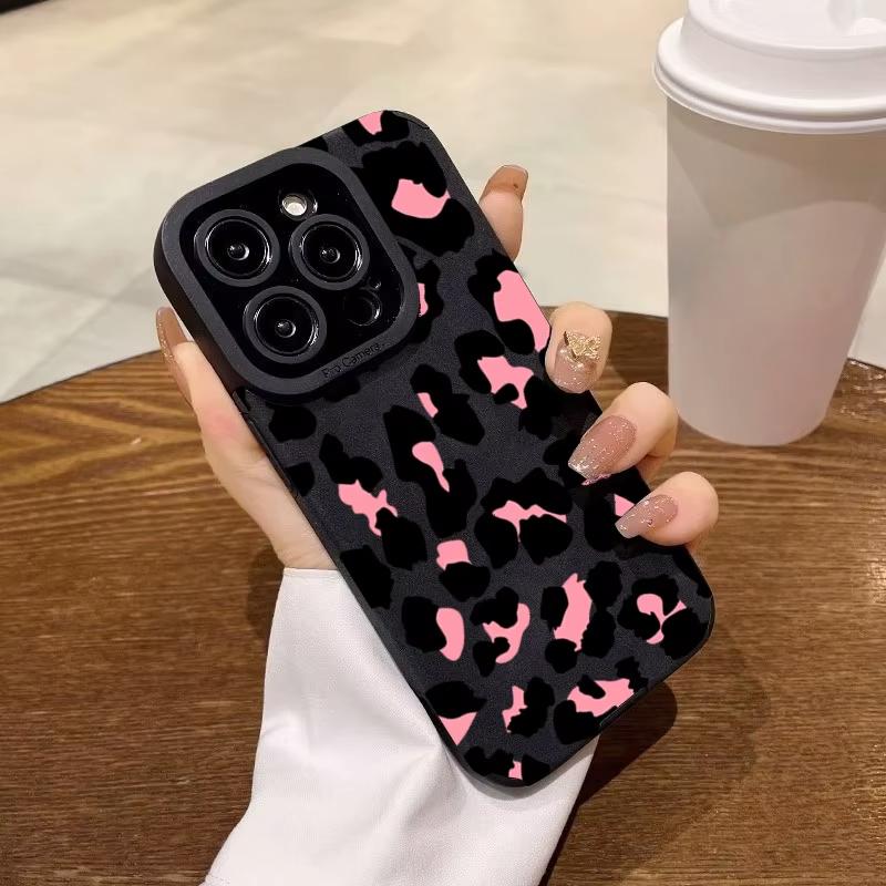 Fashion Pink Leopard Phone Case For iPhone 17 16 15 14 13 12 11 17 Pro Max Air X XR XS Max 16E Plus Shockproof Soft Cover