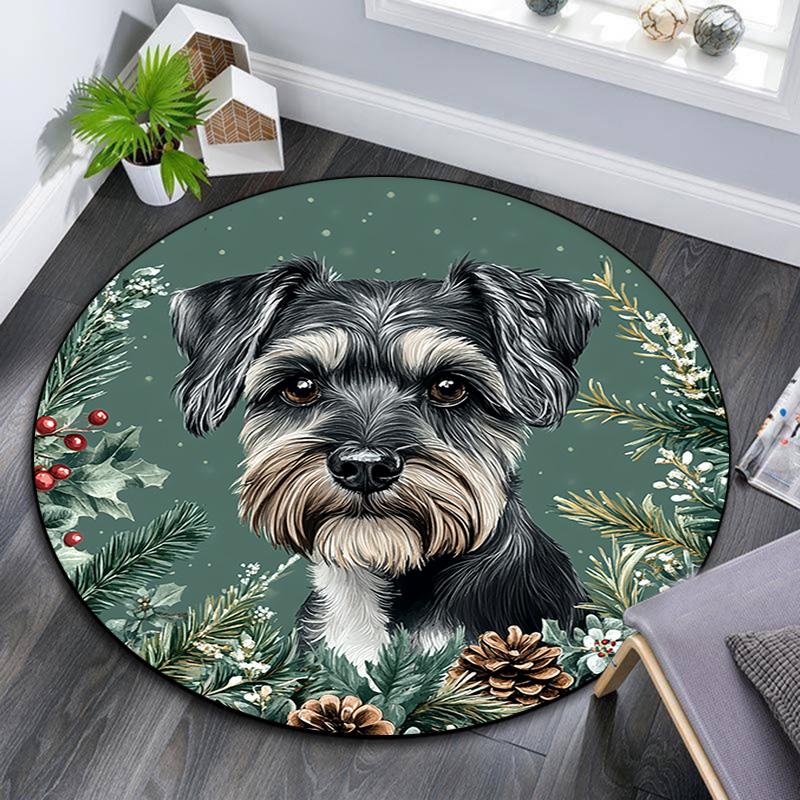 Tappeto Rotondo Cane Schnauzer, Tappeto per Soggiorno Camera da Letto Divano Stanza dei Giochi Decorazione, Tappetino Antiscivolo