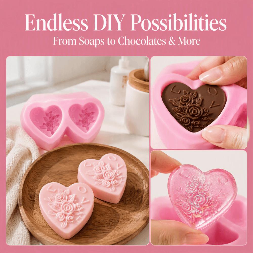 Silicone Rose Heart Silicone Mold Non Stick Soap Mold New Flower Embossing Mold  Resin Craft