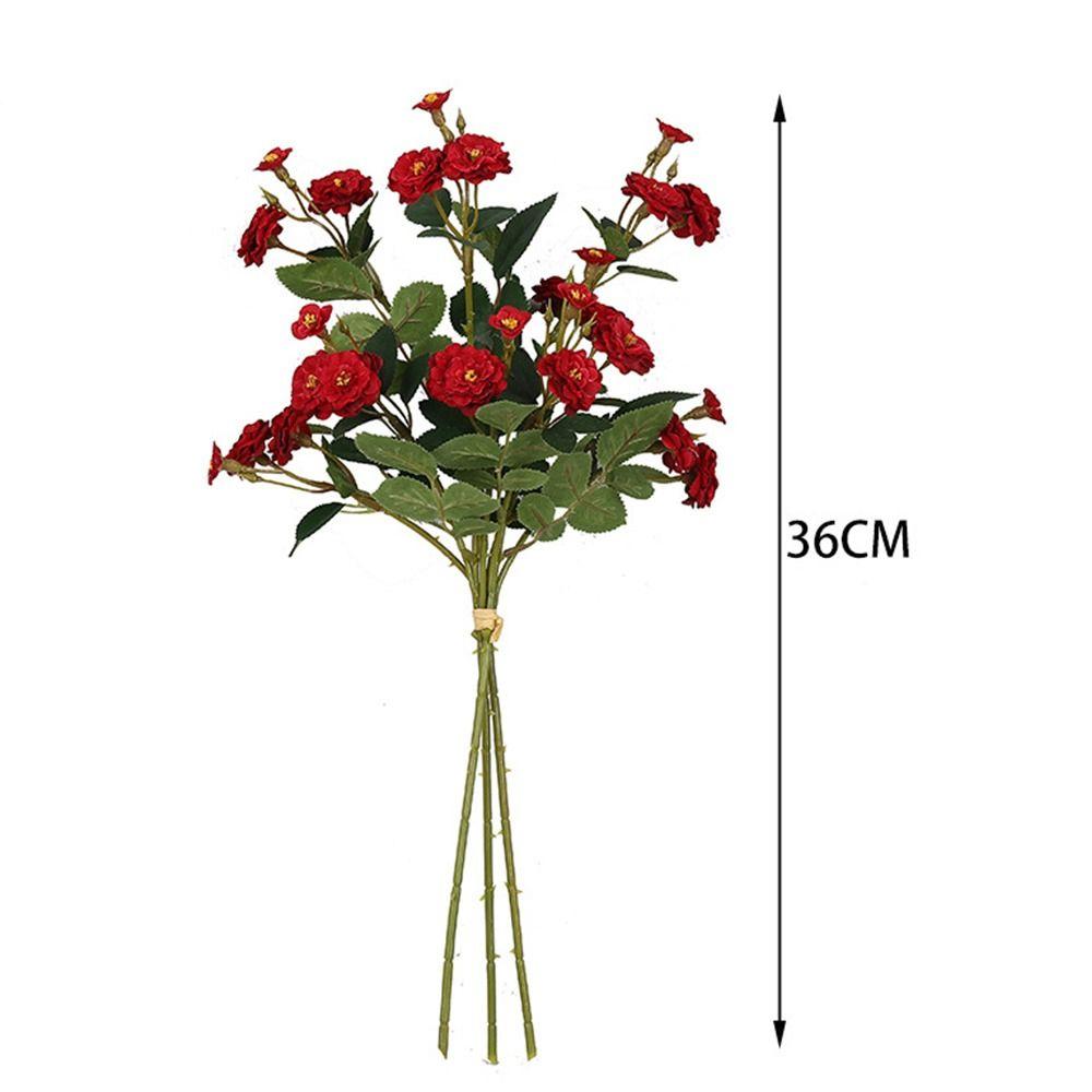 3PCS/Bunch Multicolor Rose Artificial Flower Silk Petal Floral Arrangement Simulation Rose Flower Green Leaves DIY Faux Flower