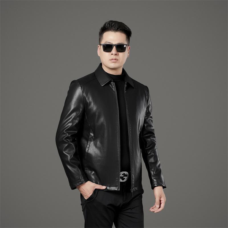 

New Men s Genuine Leather Jackets for Autumn and Winter High-end Temperament Business Casual Warm Leather Down Jackets 5XL