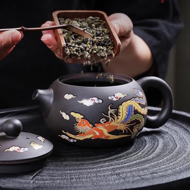 Yùnyán Zisha Heat-Activated Color-Changing Dragon & Phoenix Teapot