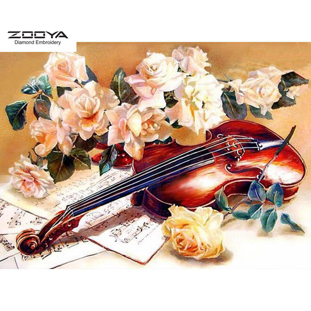 

ZOOYA DIY 3D Алмазная картина Скрипка и цветы Вышивка крестиком Домашний декор
