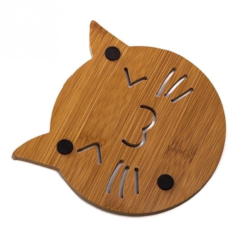 1Pc Coaster Pinwheel Large Fish Bone Durable Cat Lovely Cartoon Kitchen Table Protecting Wood Cup In