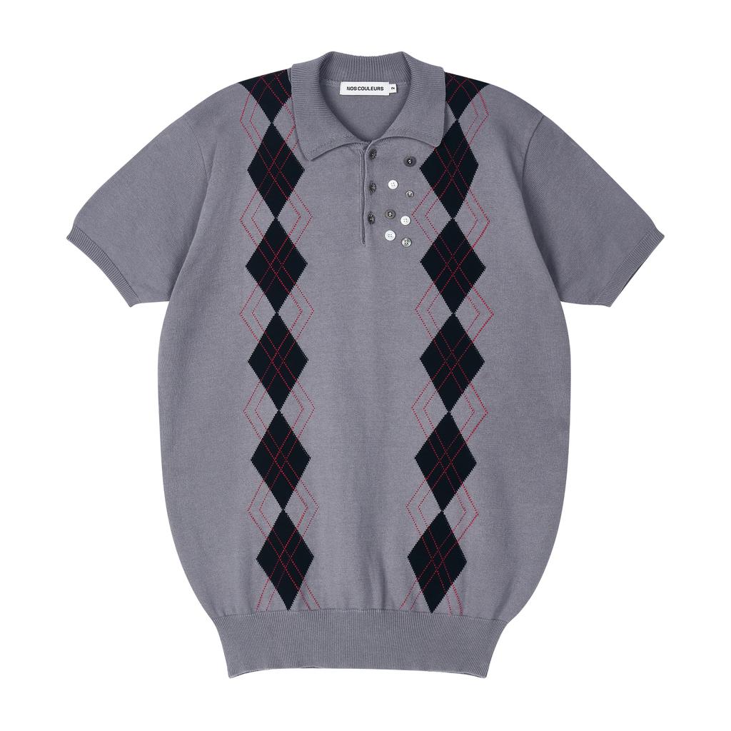 NOSCOULEURS (M)Multi Button Argyll Knit Gray