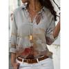 Four Seasons Women's Fashion Shirt New Printed Top Slim Fit Comfortable Women's Button V-neck Casual Loose Long Sleeve Shirt