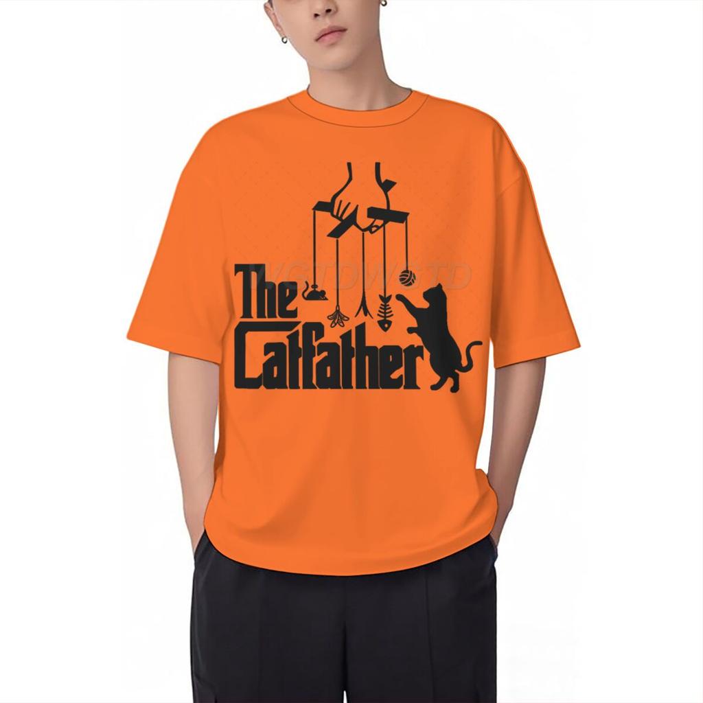 Vintage The Catfather Print T Shirt Men Fun Animal Cat Streetwear Short Sleeve Crewneck 100 Cotton Tshirts Fashion Kitten Tees