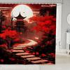 Japanese Style Shower Curtain Set,Red Sun And Crane Bathroom Decor For Kids Adults,Oriental Ukiyoe Bathroom Set Vintage