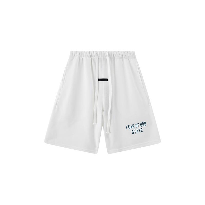 E855 Fear Of God Essentials Letter Sweat Shorts Unisex Oversized Cotton Drawstring Elastic Waist Streetwear Casual Sports Shorts