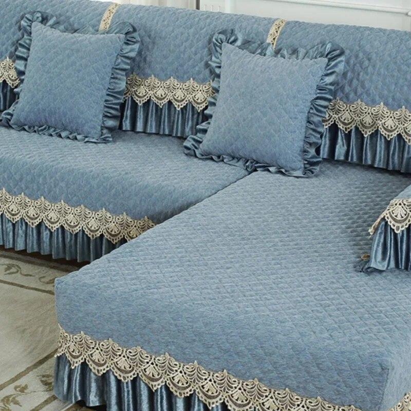 Big Edge Style 18cm Hem Printed Sofa Cover Lace Edge Anti Slip Sofa Mat High Grade Fabric Sofa Cover Cloth Sofa Towel