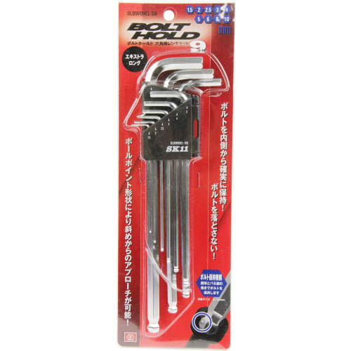 SK11 Bolt Hold Hex Wrench Set, Extra Long, 25 Incline, SLBW09EL-SB