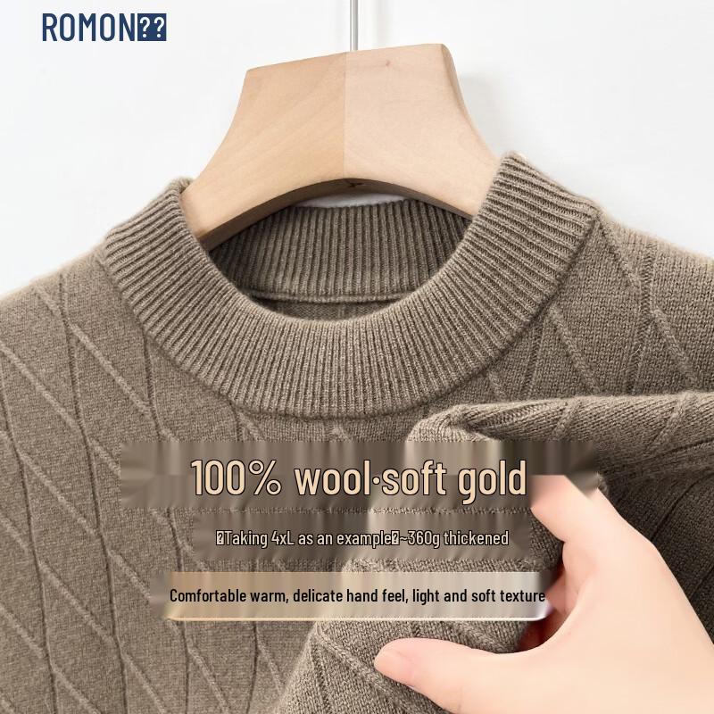 ROMON Men's Thickened Wool-Blend Crew Neck Pullover