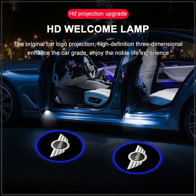 2 Stück Welcome LED-Licht Auto Türplakette Kabelloser HD-Projektor für MINI Cooper F54 F55 F56 R56 R60 Roadster Clubman Coupe