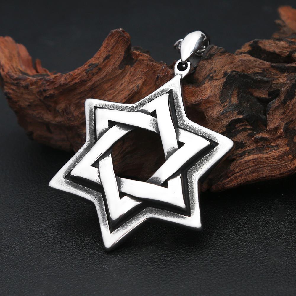 Punk Vintage Davidstern Anhänger Halskette für Herren Edelstahl Hip Hop Biker Sechszackiger Stern Halskette Schmuck Geschenk