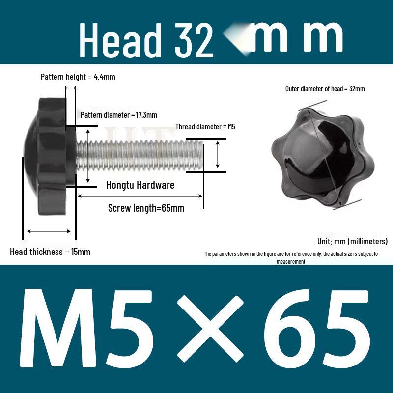 32-Head Rubber Six-Star Plum Blossom Handle Knob M5/M6/M8 Plastic Thumb Screw