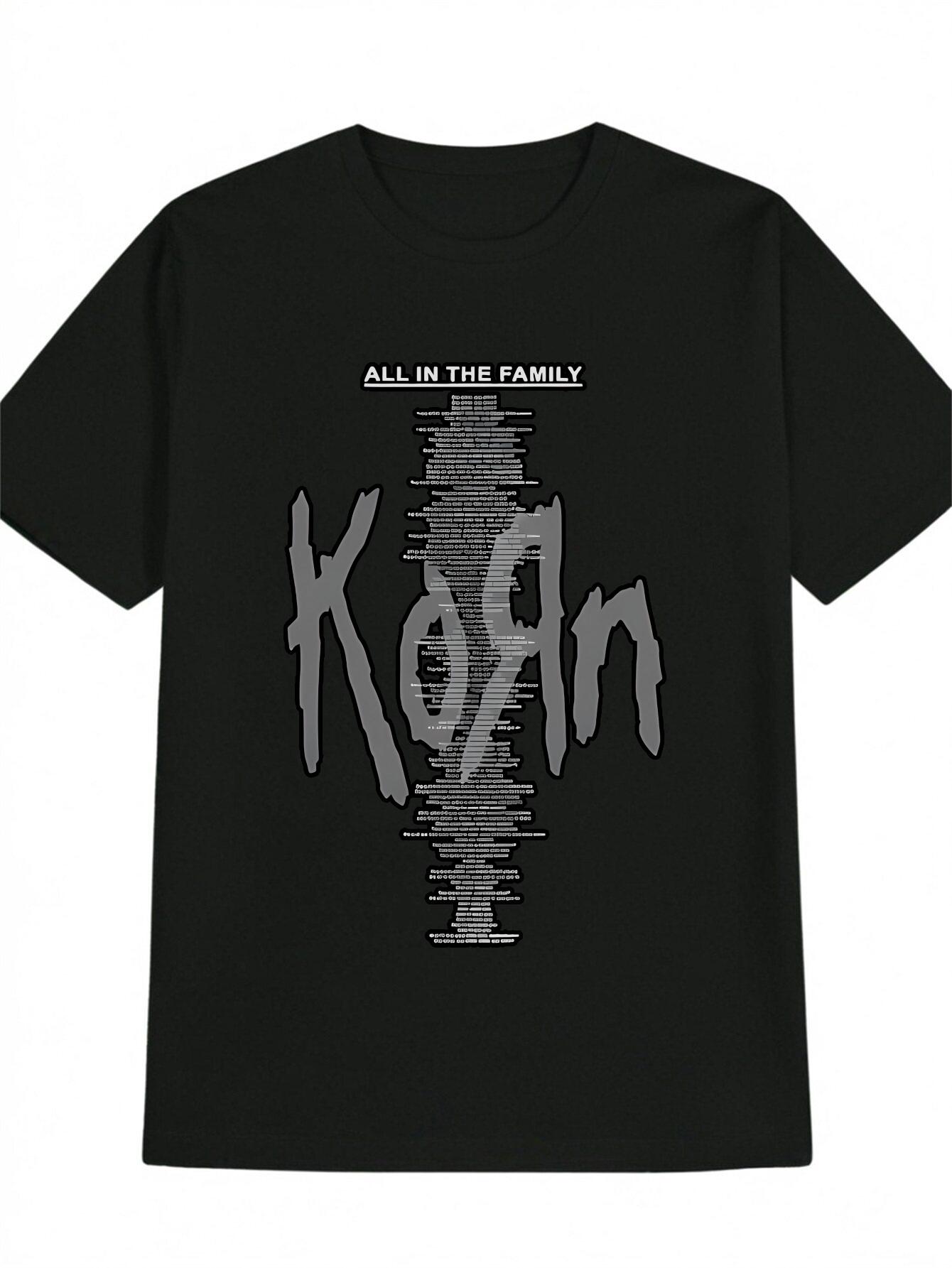 

Casual Crew Neck T-shirt with ALL IN THE FAMILY Print - Black Background L