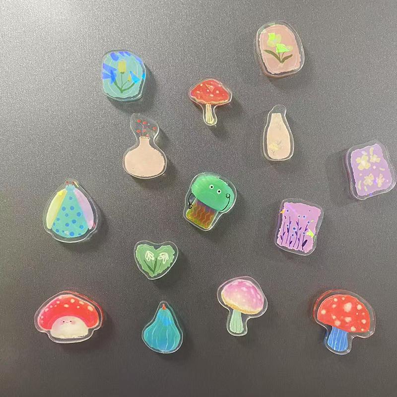 10pcs Flower Refrigerator Sticker Acrylic Mushroom Magnet Special-shaped Fixed Magnetic Stickers Creative Stickers