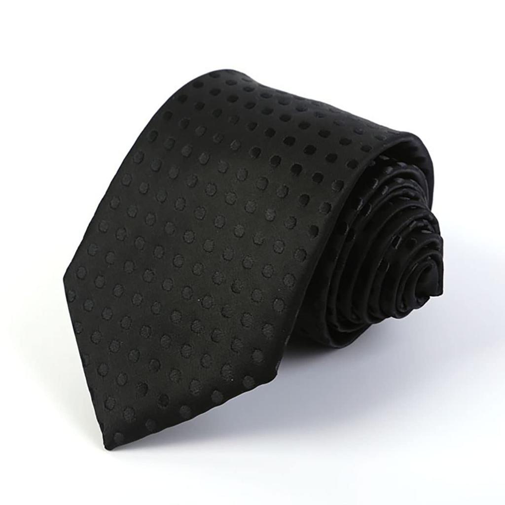 CHROME CRANE Men's Polka Dot Tie, Solid Color, Suitable for Suits, Business, Formal, and Casual Wear, NR006 (03. Black)