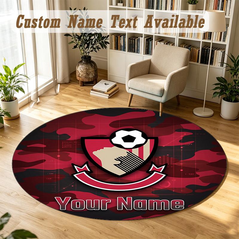 Round Rug Custom NameBournemouth Football Pattern Non Slip Carpet Home Floor Decor