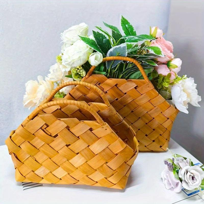1pc Handcrafted Rustic Woven Basket with Handle - Traditional Style Decorative Flower Basket, Gift Box for Hotel and Home, Vintage Home Decor