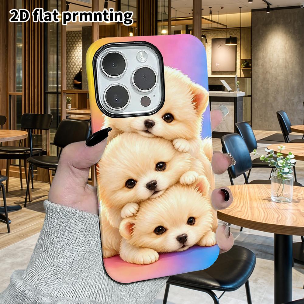 Phone Case: 2D Flat Design Suitable for iPhone 18, 17, 16, 15, 14, 13 Pro Film Protective Case, Couple Style, Pomeranian Dog, Christmas and Halloween
