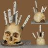 Halloween Skull Knife Holder Cutlery Stand Resin Ornament - Festive Horror Decoration Creative Tabletop Decoration for Halloween
