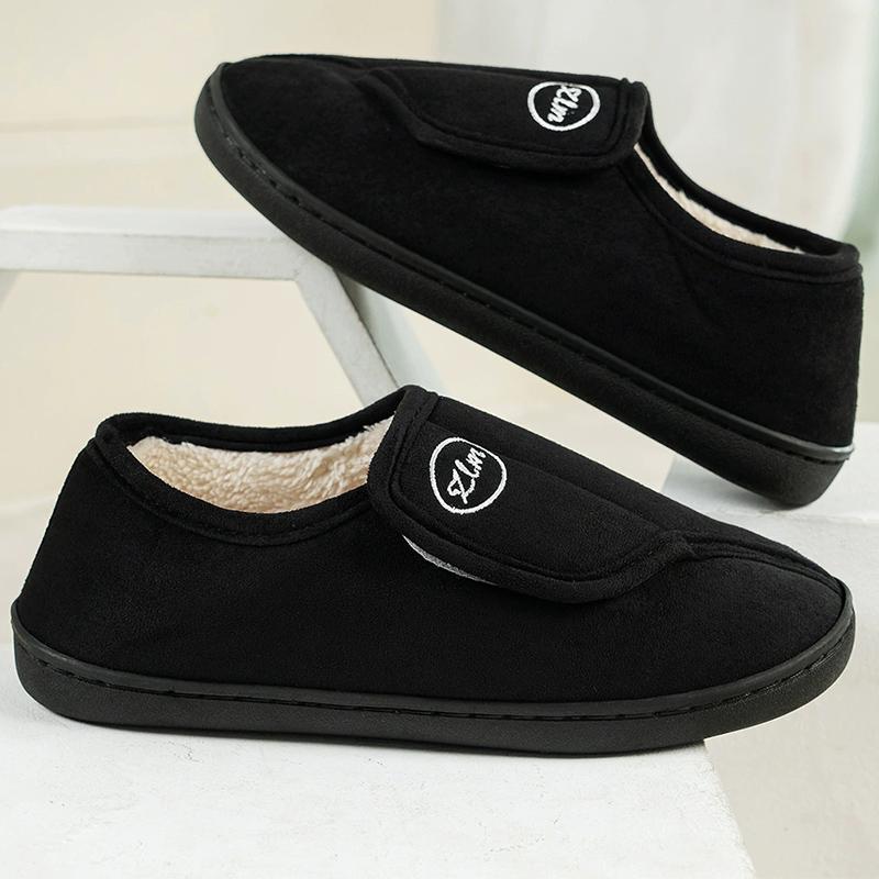 Fashion Hook and Loop Cotton Slippers for Women Indoor Soft Non Slip Fluffy Slides Woman Letter Embroidery Plush Slippers Female