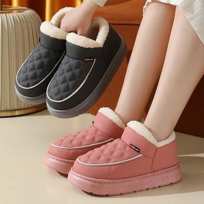 Winter Couple Style Wrap Heels Plush Slippers Women Waterproof Fluffy Furry Home Slides Women Men Home Casual Warm Cotton Shoes