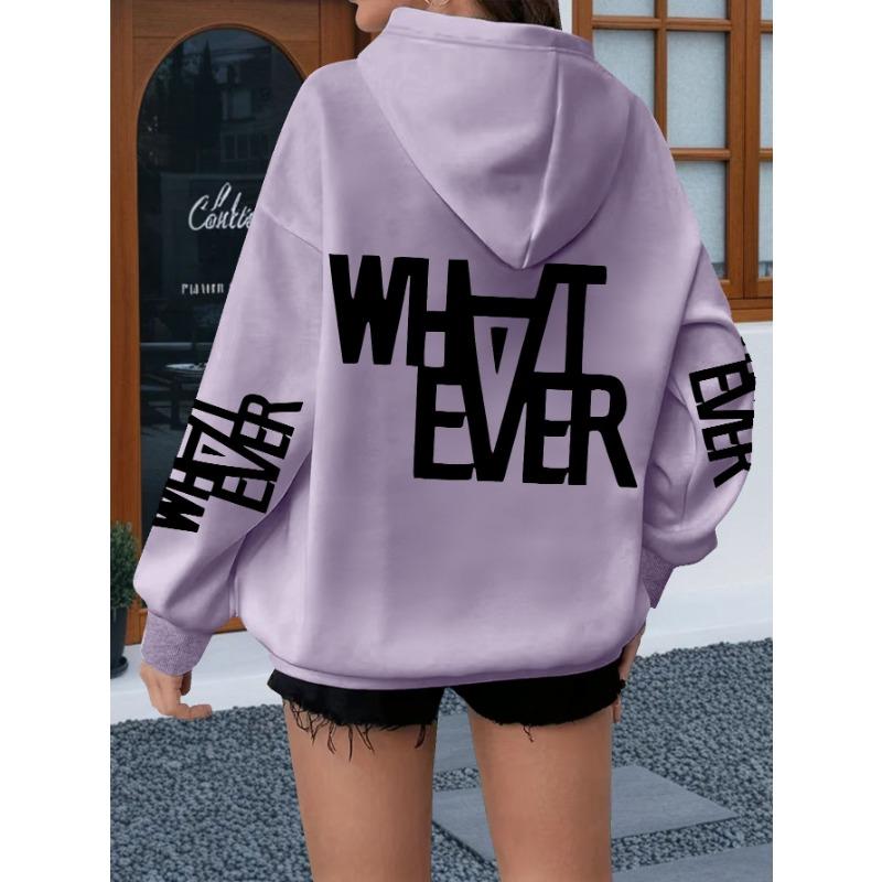 Street Style Casual English Slogan Printed Hoodie, Minimalist Black And White Bold Letter Breathable Everyday Versatile Loose Hooded Top