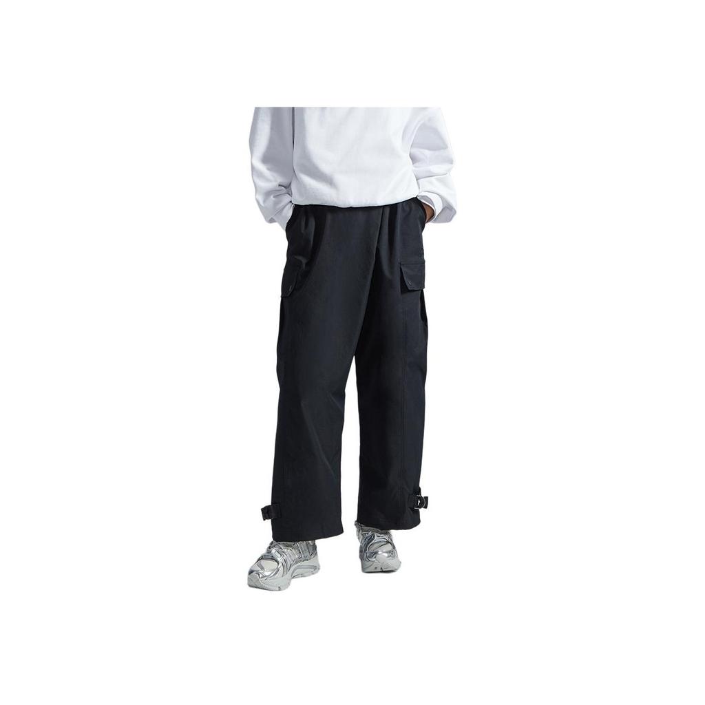 Li Ning Sports Basketball Series Asymmetrical Lace Solid Color Loose Straight Leg Sports Pants Women Bottoms Black AYKR794-2